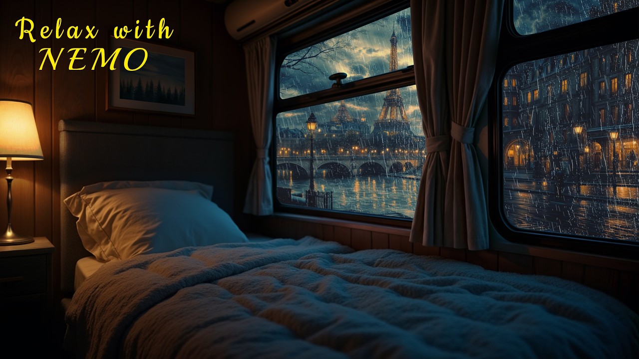 Cozy Train Ride in Paris on a Rainy Night 🚂 Sleeper Train Ambience / Rain and Train Sounds for Sleep
