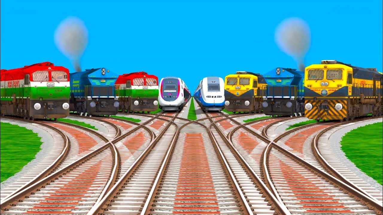 8* Trains Fast running At Curved Bumpy Branched 🫒Railroad Crossing Tracks ll Southern railroad Kids
