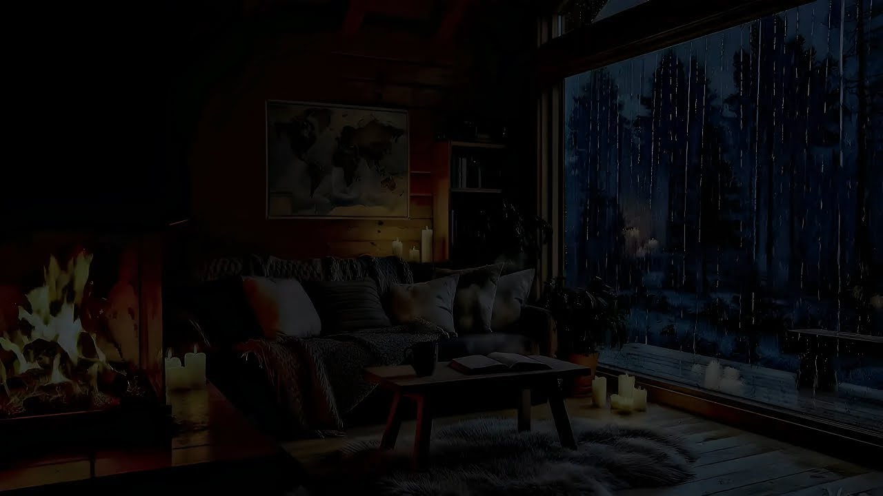 Cozy Cabin Rainstorm 🌧️🔥 Deep Sleep with Crackling Fireplace