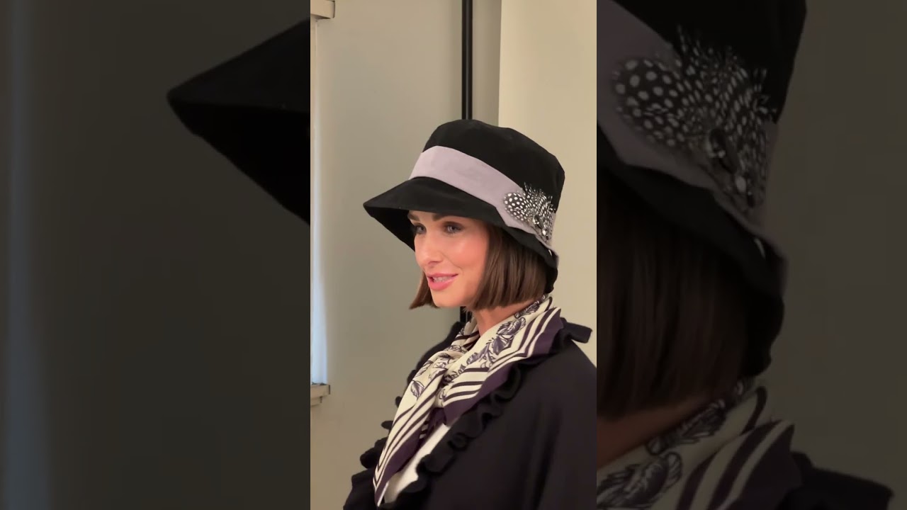 Feather Trim Hat & Linear Birds Silk Scarf