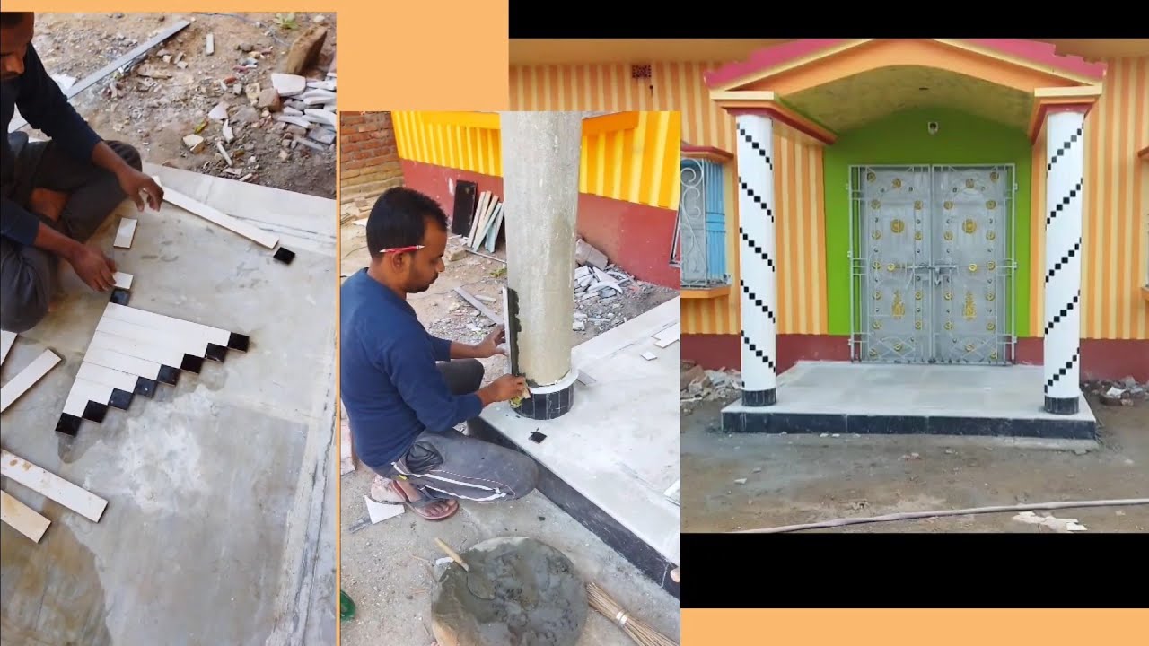 Round pillar cutting and stitching fitting .House tiles pillar, Round pillar designing, Front pillar