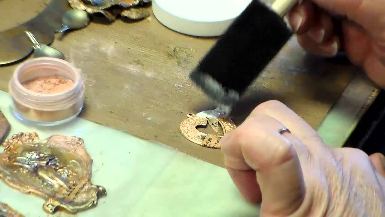 Jewelry Making:  Decoupage on Brass Stampings, Tissue Paper and Ranger Perfect Pearls from B'sue