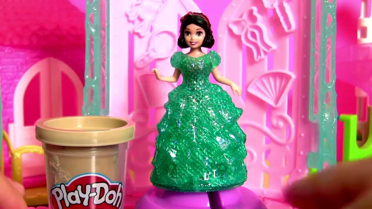 Play Doh Confetti using Glitter Glider Elsa Anna Disney Frozen MagiClip Snow Belle Magic Clip Dolls