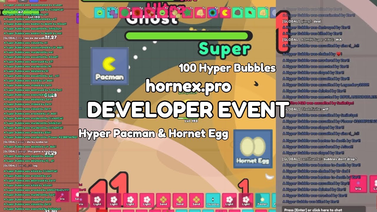 hornex.pro | DEV EVENT | 100 HYPER BUBBLES AND HYPER SUMMONER SHOWCASE!!! | florr.io clone