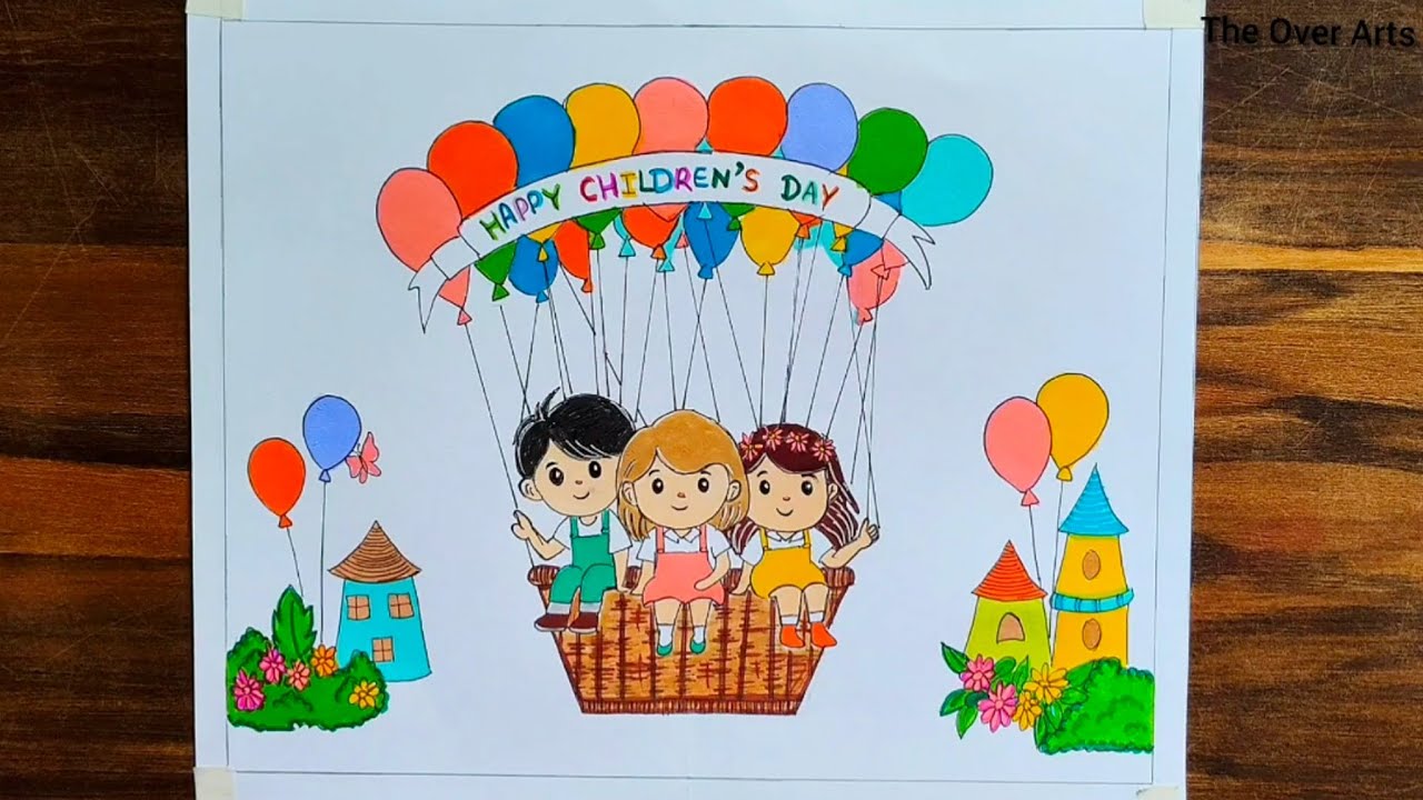 Happy Children&rsquo;s Day Drawing | Beautiful Children&rsquo;s Day Special Art for School Competition 2025