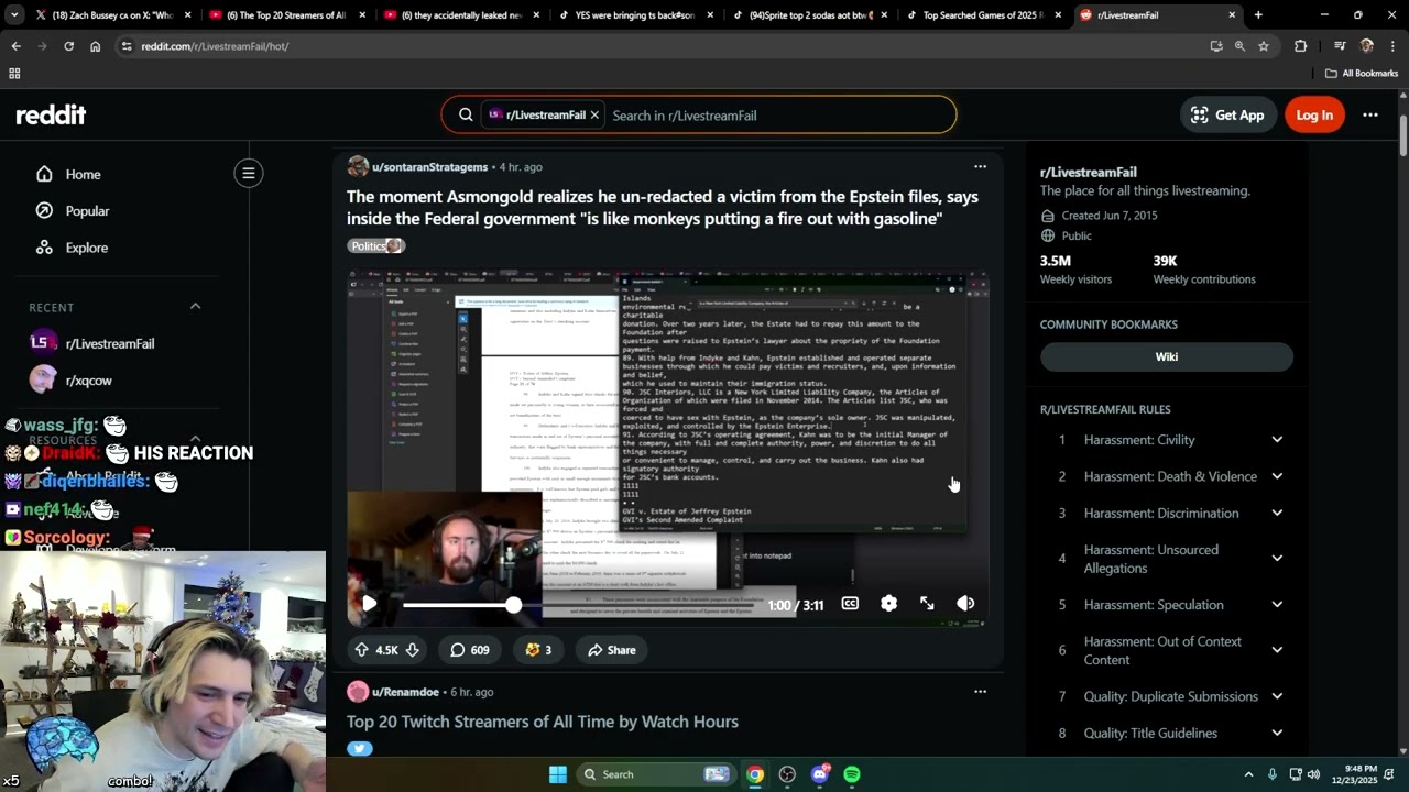 Asmongold Accidentally un-redacted the wrong File from The Epstein Files...