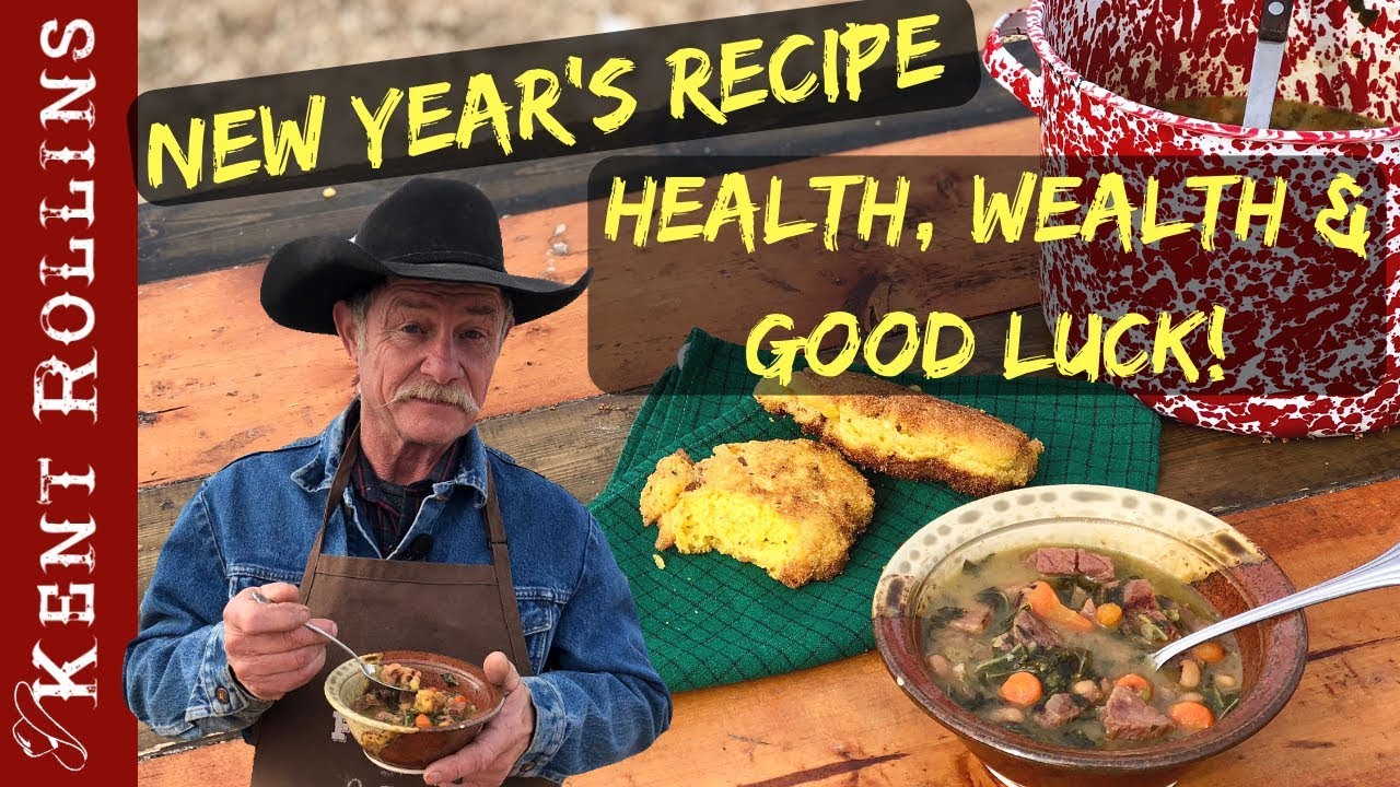 Easy New Year's Recipe - Cowboy Collard Greens and Black Eyed Pea Soup with Bacon Fried Cornbread