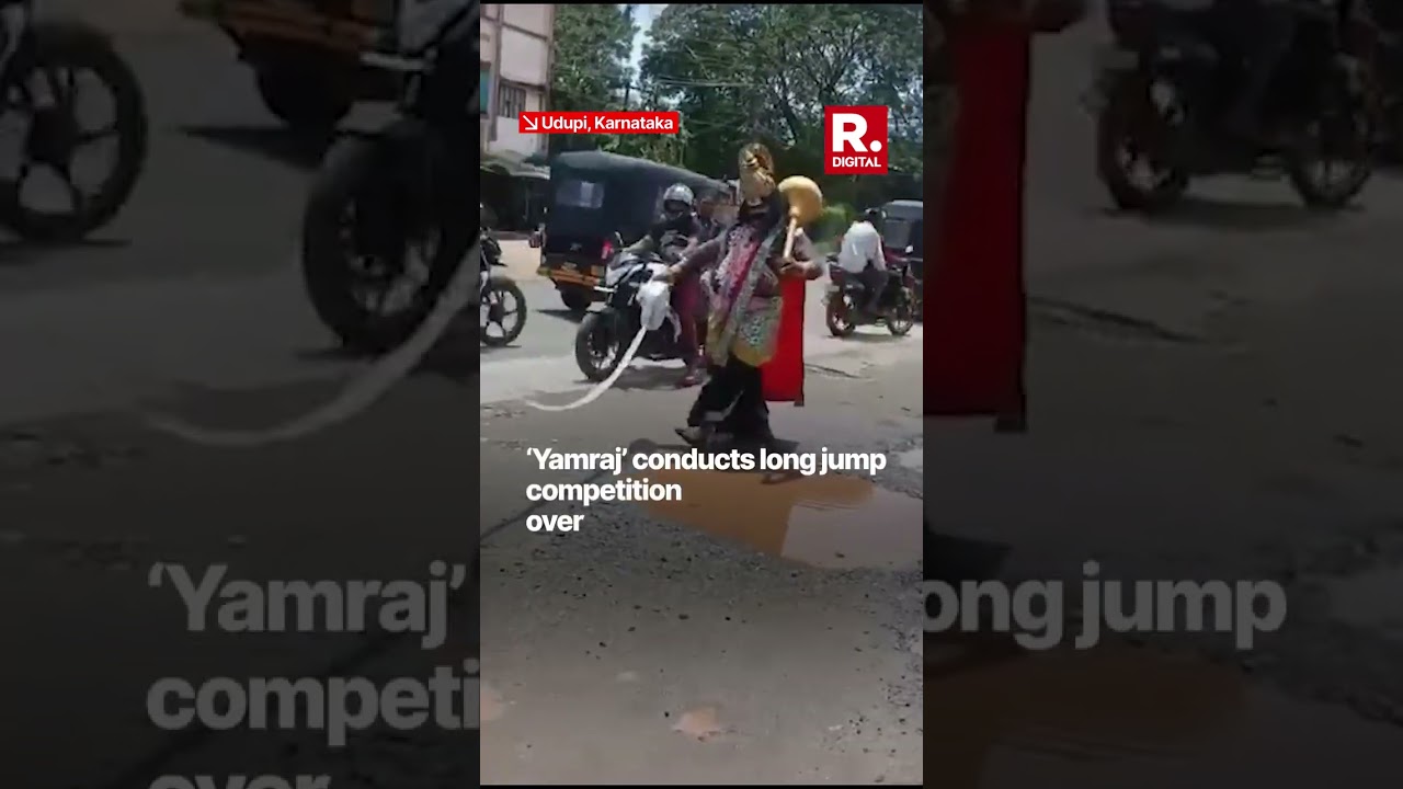 Viral Video &lsquo;Yamraj&rsquo; Conducts Long Jump Competition Over Huge Potholes In Protest In Udupi