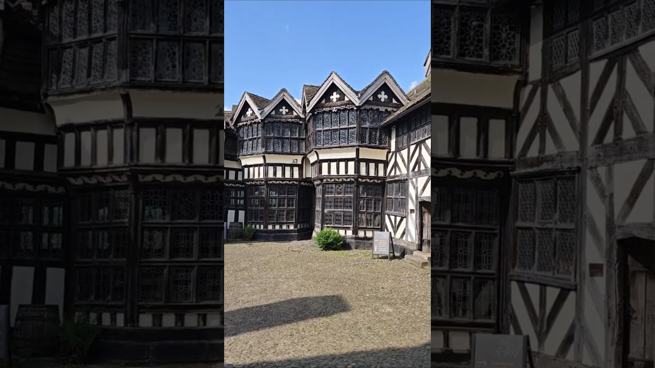Little Moreton Hall (National Trust) moated half-timbered manor house in Cheshire, England