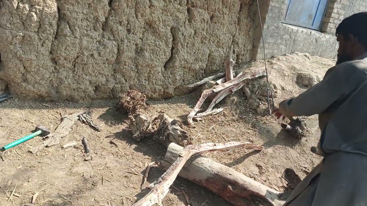 Leha Khan chopping wood