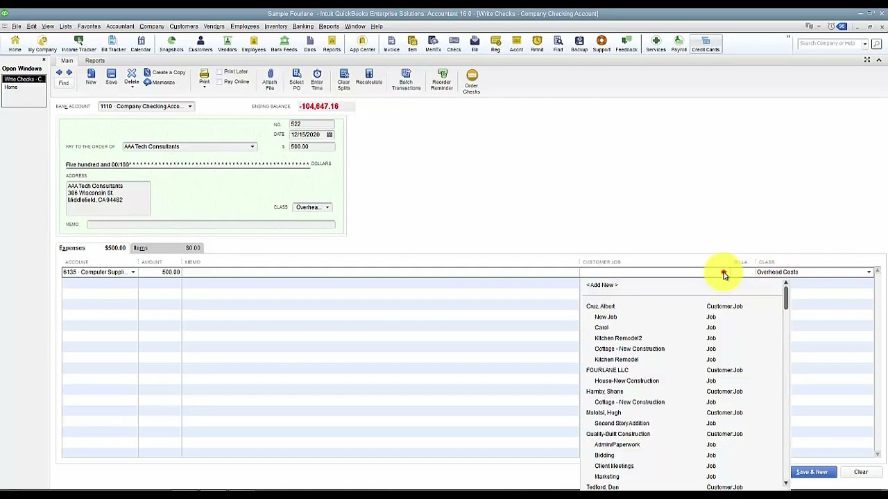 QuickBooks - Write Check for Items and Expenses 2016