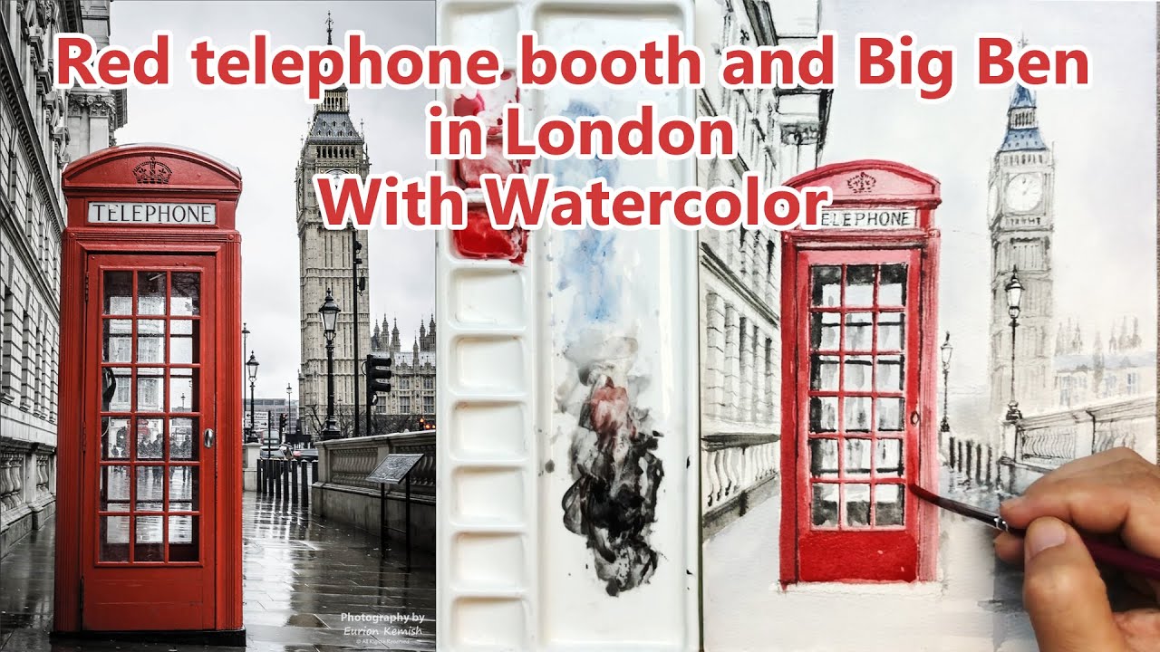 🌈Red telephone booth and Big Ben in London With Watercolor【倫敦的紅色電話亭和大本鐘】水彩教程How to paint watercolor
