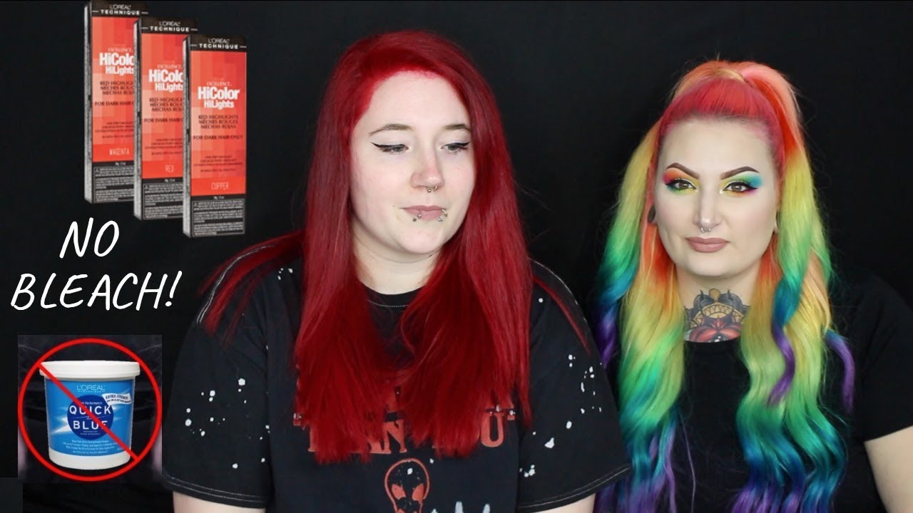 BRIGHT RED HAIR NO BLEACH | Loreal HiColor Hilights Red & Magenta