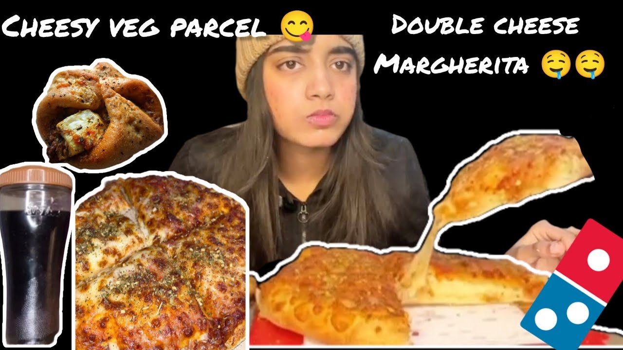 DOMINOS double cheese Margherita and cheese veg parcel 😋😋😋 #mukbang 