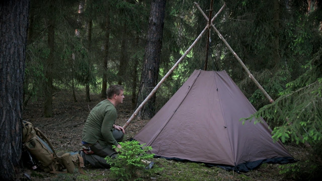 6 Days Solo Bushcraft - Part 1 / Fire in the Canvas Lavvu Tent, Wild Camping Adventure, Root cordage