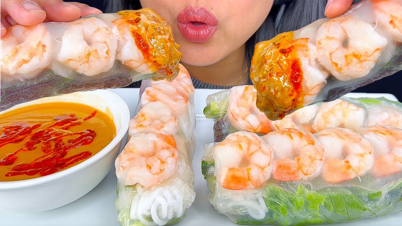 PORK BELLY & SHRIMP SPRING ROLLS | ASMR | MUKBANG | EATING SOUNDS