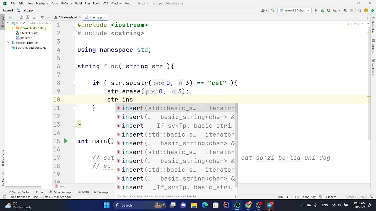 C++ @insert, @erase. @funksiya.