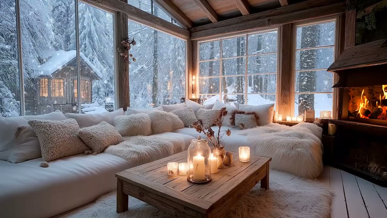 🎹❄️ You’ll Feel Instantly Calmer | Winter Lounge Piano, Fireplace Glow & Soft Snowfall | Winter Room