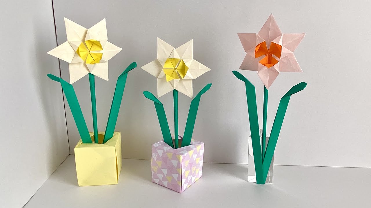 【折り紙】水仙と箱／【Origami】Daffodil and Box