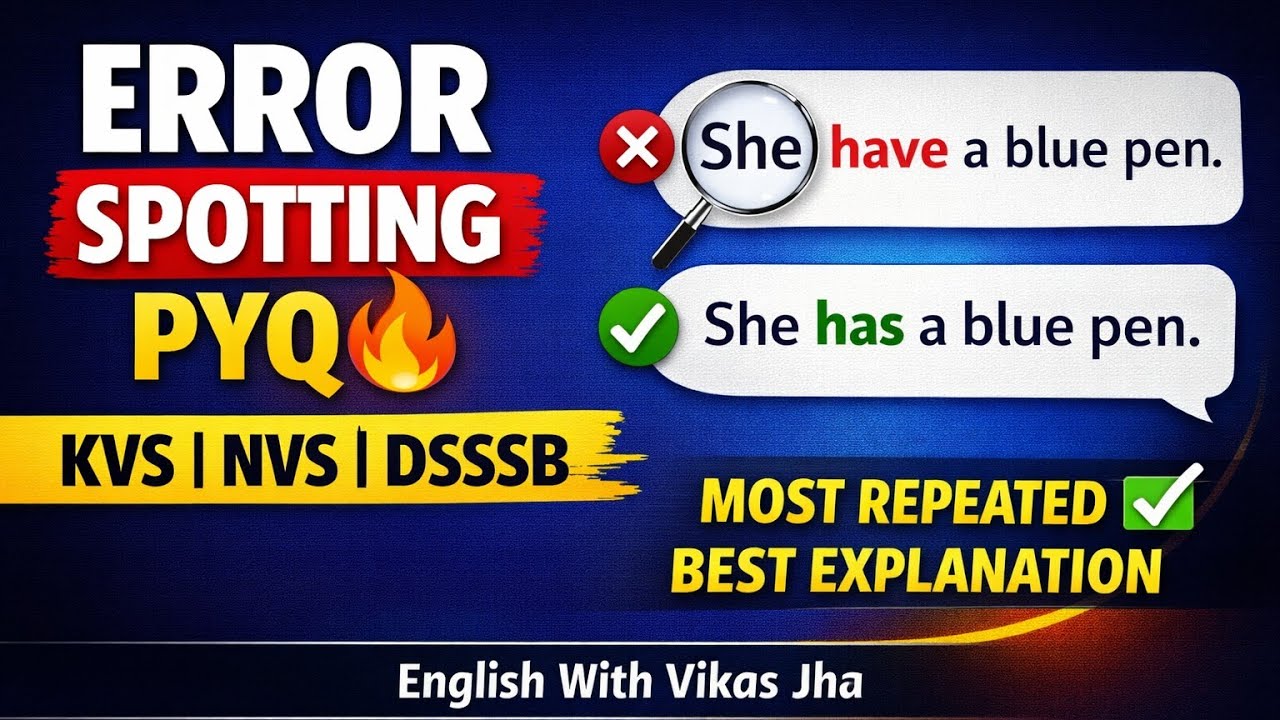 Error Spotting PYQ for KVS NVS | Most Repeated Questions | Best Explanation | English With Vikas Jha