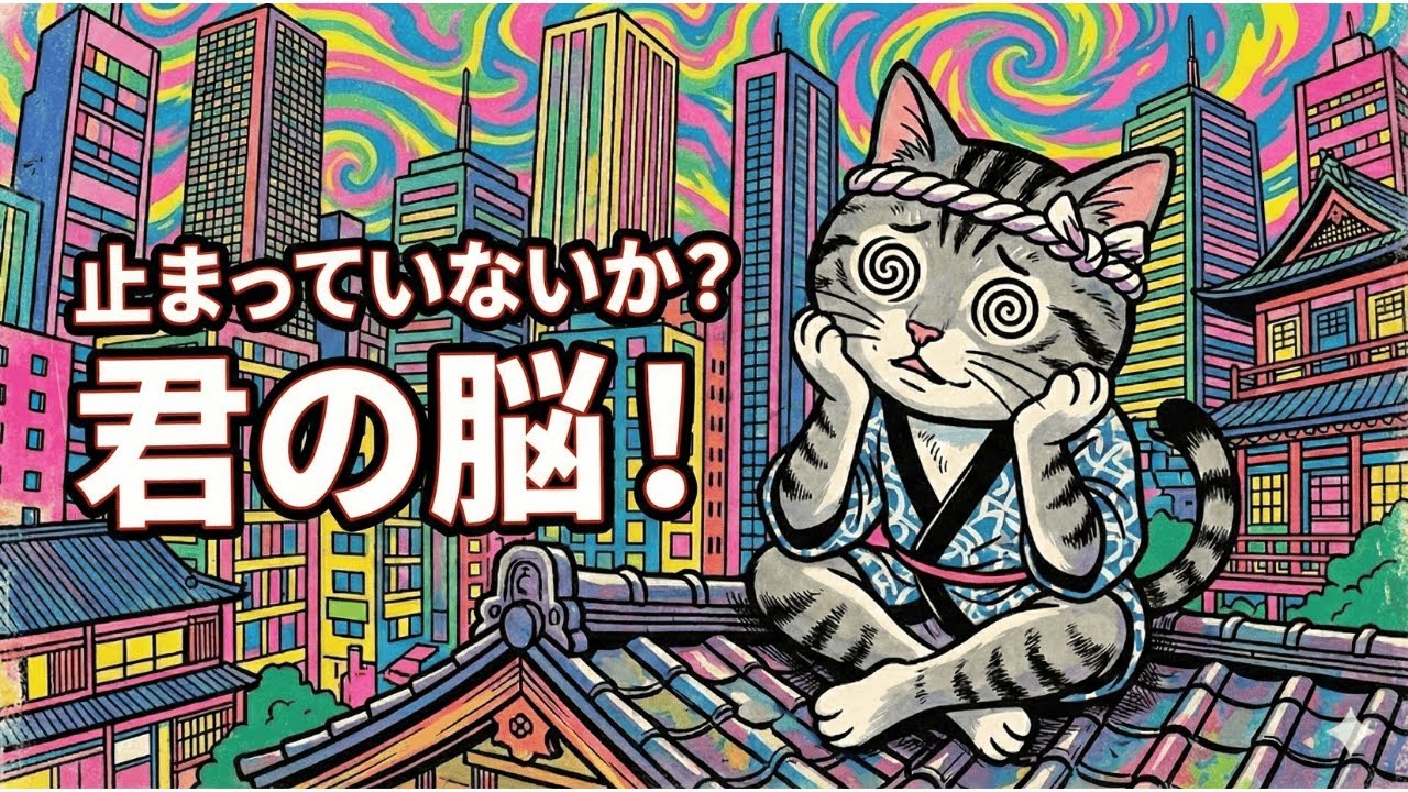 止まっていないか？君の脳！｜浮世絵でごnyanse🐾 浮世の猫がまた一席—思考の寺子屋/Is Your Brain on Pause? | Thinking Dojo#浮世絵 #猫 #ごにゃんす