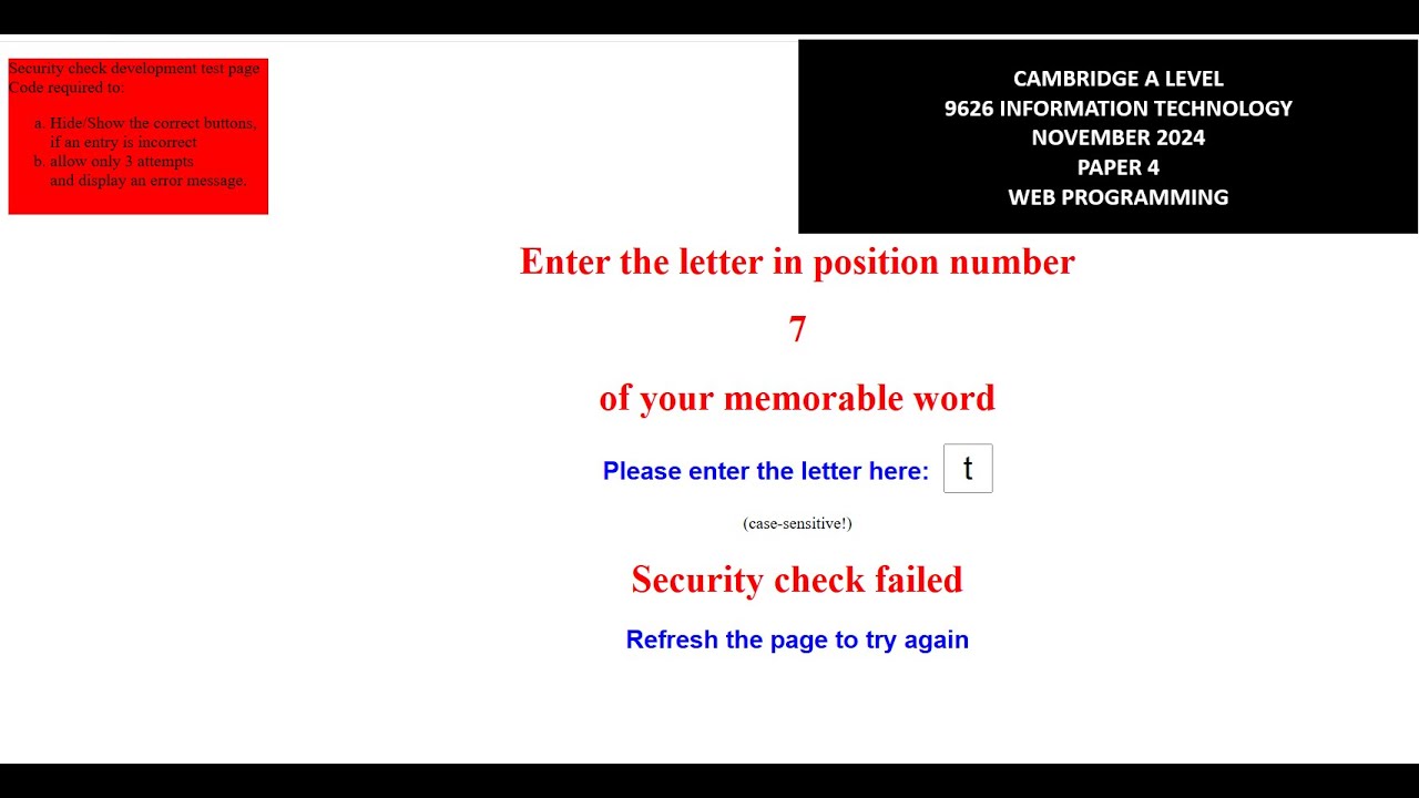 A Level IT 9626 November 2024 Paper 4 - Web Programming