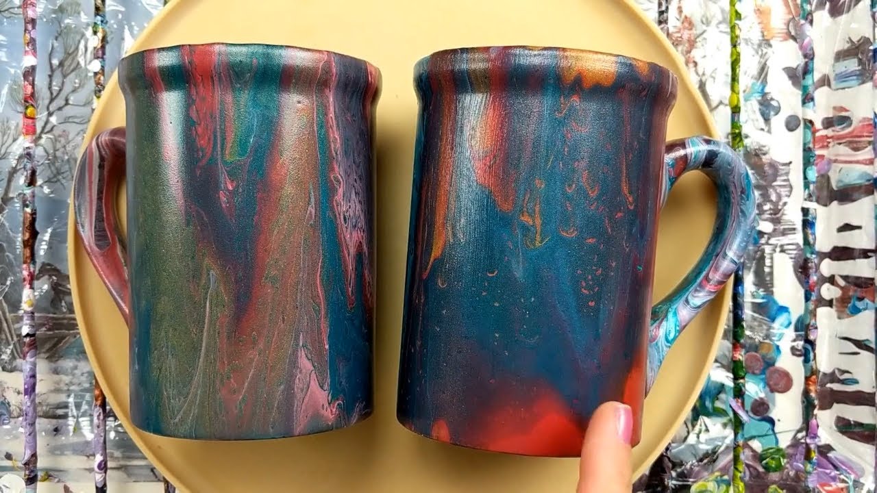 Acrylic Pouring on ceramic coffee mugs