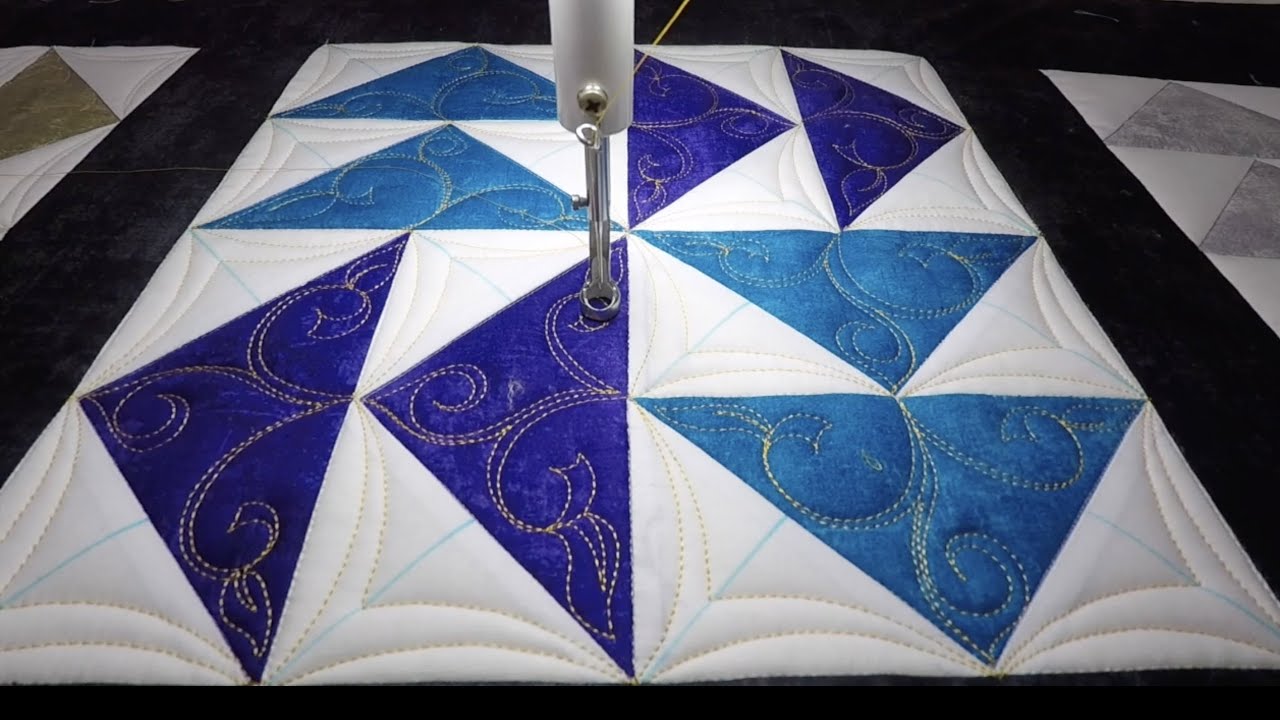 Quilting a Ribbon Curl Motif in Triangles