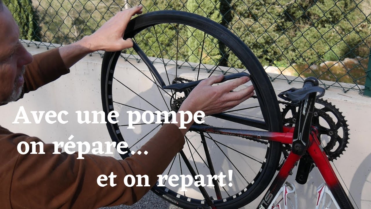 Réparer une crevaison sur place sans enlever la roue. (une pompe suffit)
