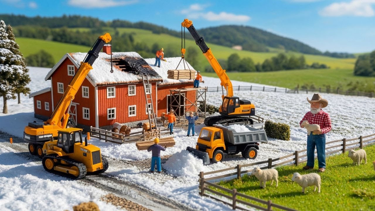 Rescuing the Farmer & Tractor | Rebuilding the Miniature Farm Bridge After a Snow storm 🥶☃