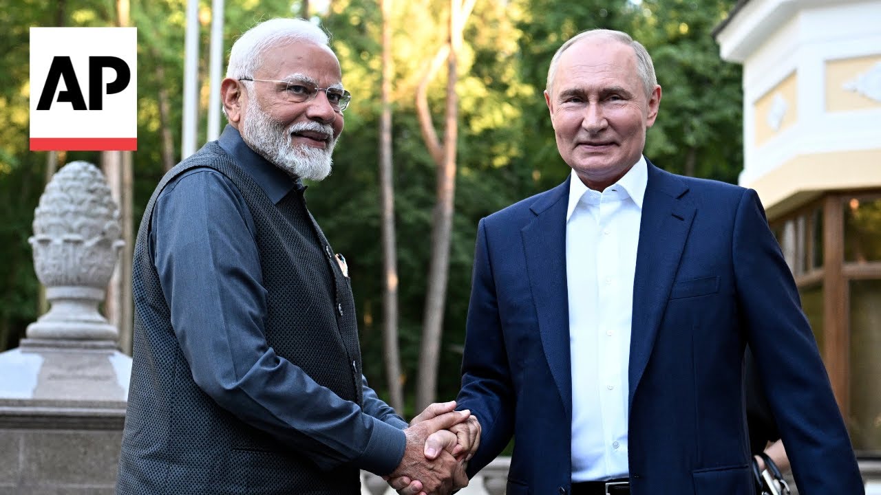 Putin welcomes Indian PM Narendra Modi to his residence outside Moscow