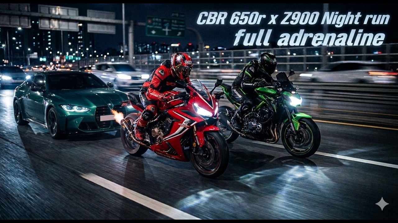 FASTEST Stage 2 HONDA CBR650R x KAWASAKI Z900 | High Speed Night Run | Full System AKRAPOVIC, IXIL