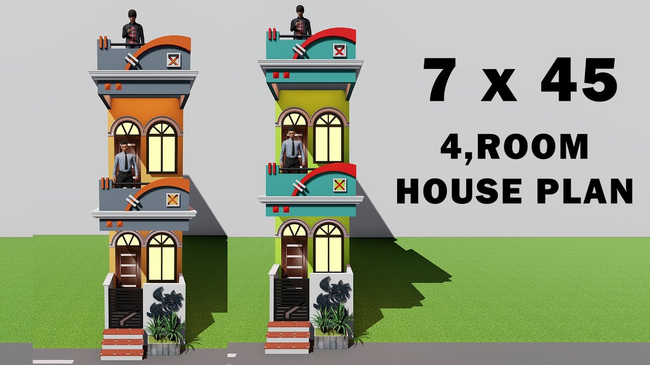 छोटे से प्लोट में सुन्दर सा नक्शा,3D 7x45 gharka naksha,7*45 house plan,7 by 45 makan ka naksha