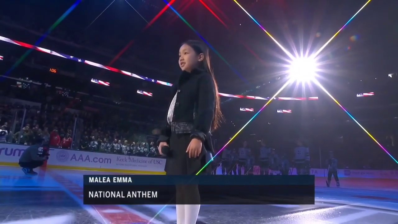 National Anthem at LA Kings game by 8 year old #MaleaEmma