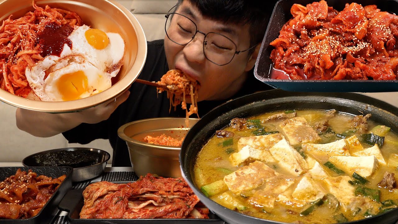 ASMR Mukbang 먹방창배 가슴이따듯해지는 생채비빔밥 청국장 제육볶음 한식 맛집 레전드 먹방 bibimbap stir fried spicy pork Legend kfood e