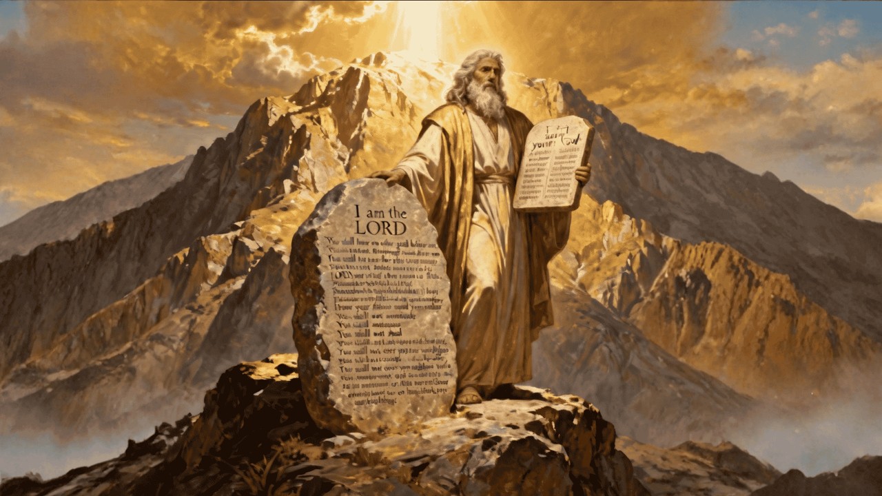 Moses on Mount Sinai and the Ten Commandments