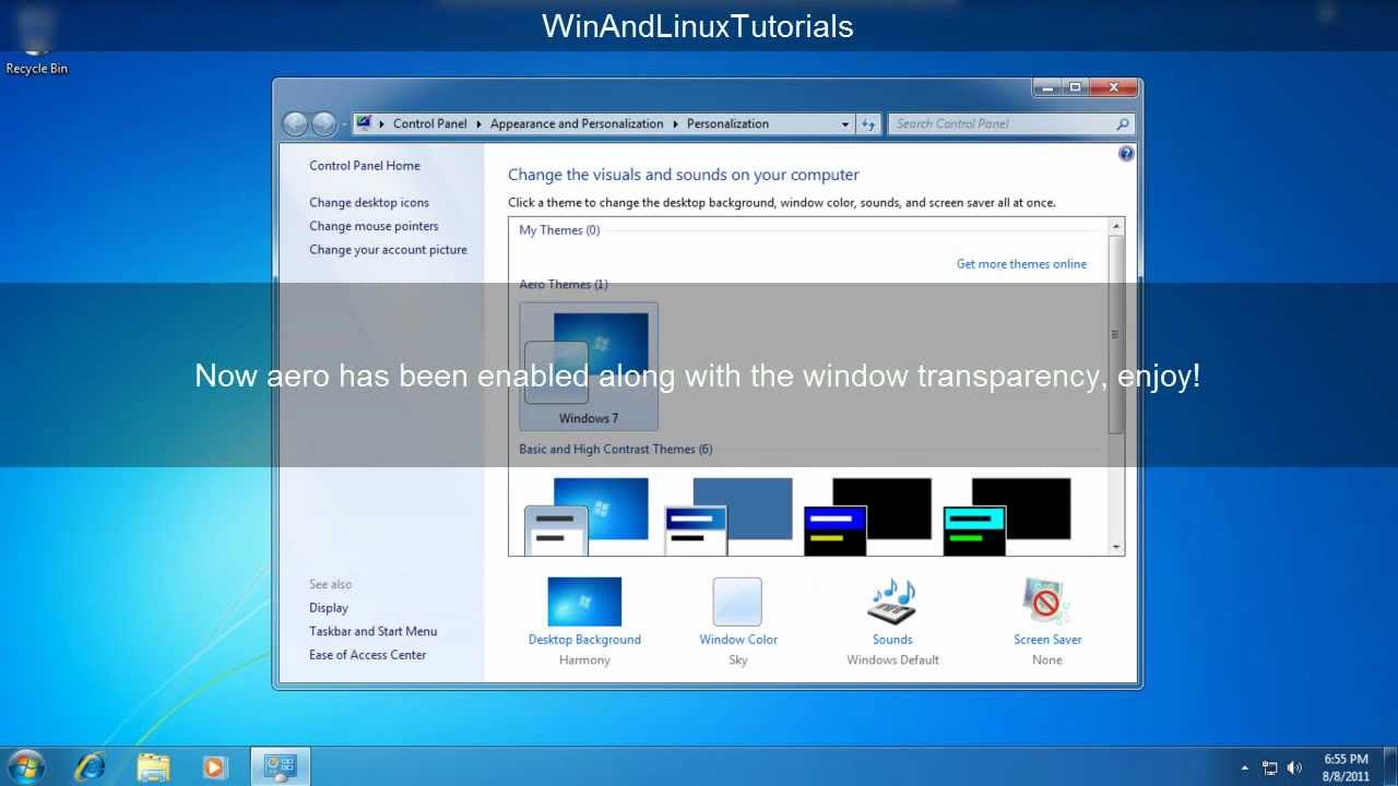 [Windows 7 Starter and Home Basic] Get aero with transparent glass and the personalization menu