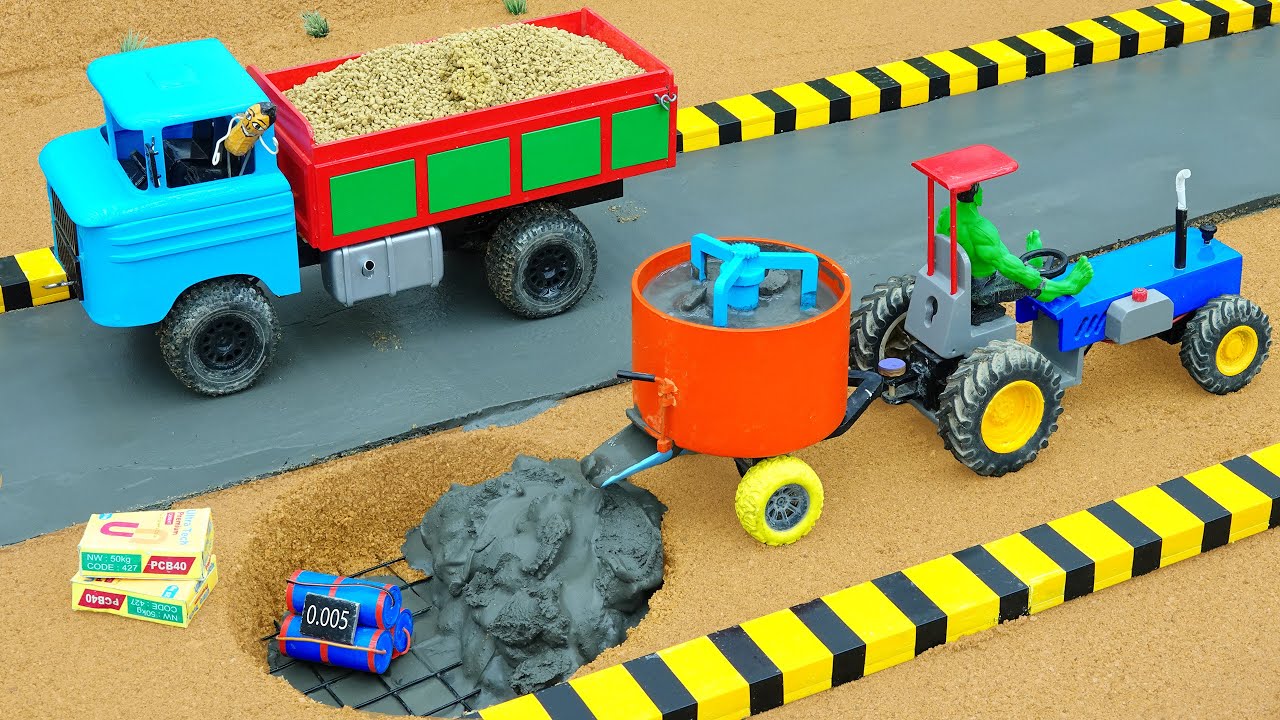 DIY Concrete Mixer Road Repair After Bomb Explosion | Homemade Truck Gets Stuck