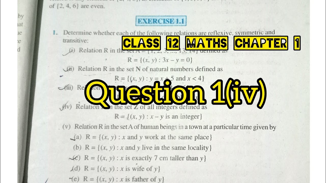 Class 12 mathematics chapter 1 question 1(iv) in Assamese।। 