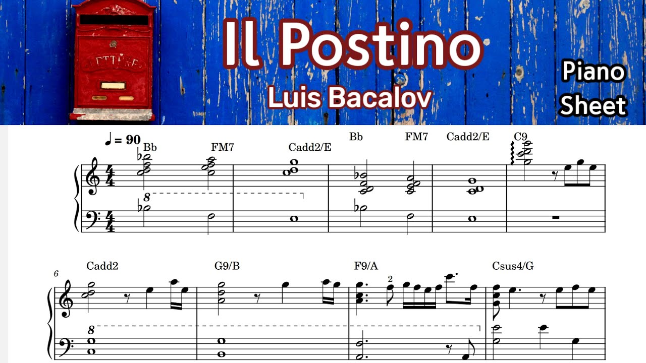 Il Postino (1994 Film Classic) Luis Bacalov / Piano Sheet Music / by SangHeart Play