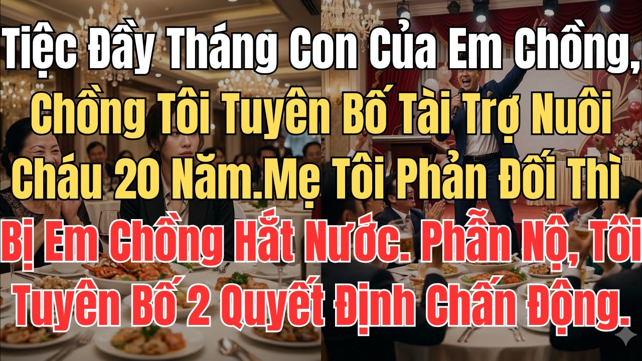 Tiệc Đầy Tháng Con Của Em Gái,Chồng Tôi Tuyên Bố Tài Trợ Nuôi Cháu 20 Năm. Mẹ Tôi Phản Đối Thì Bị Em