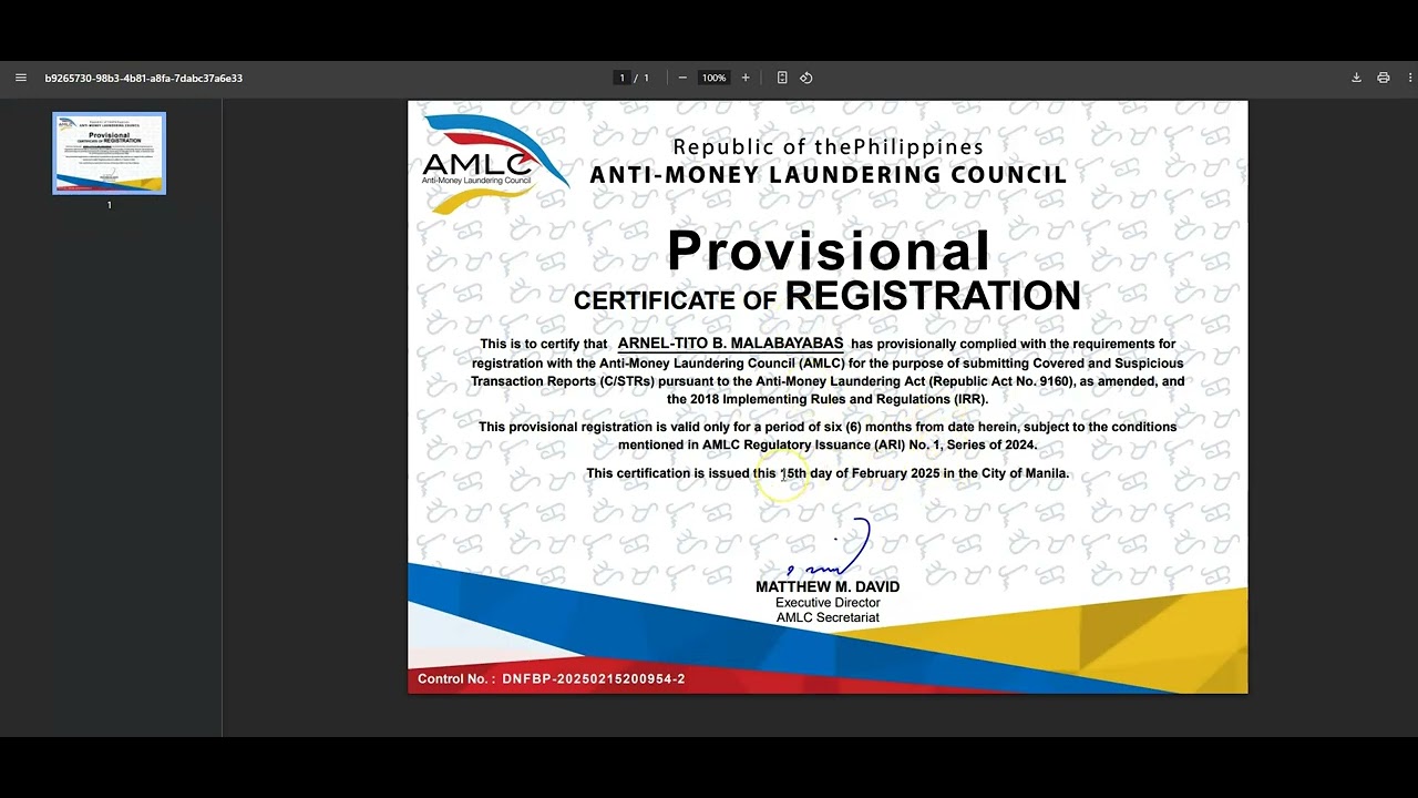 AMLC Renewal - Portal Access after Attending the Webinar with Certificate of Attendance