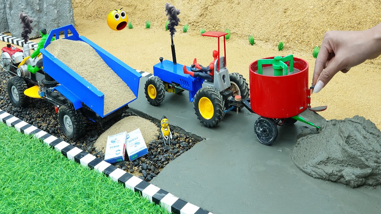DIY tractor mini truck modern concrete mixer for making modern  road construction science project