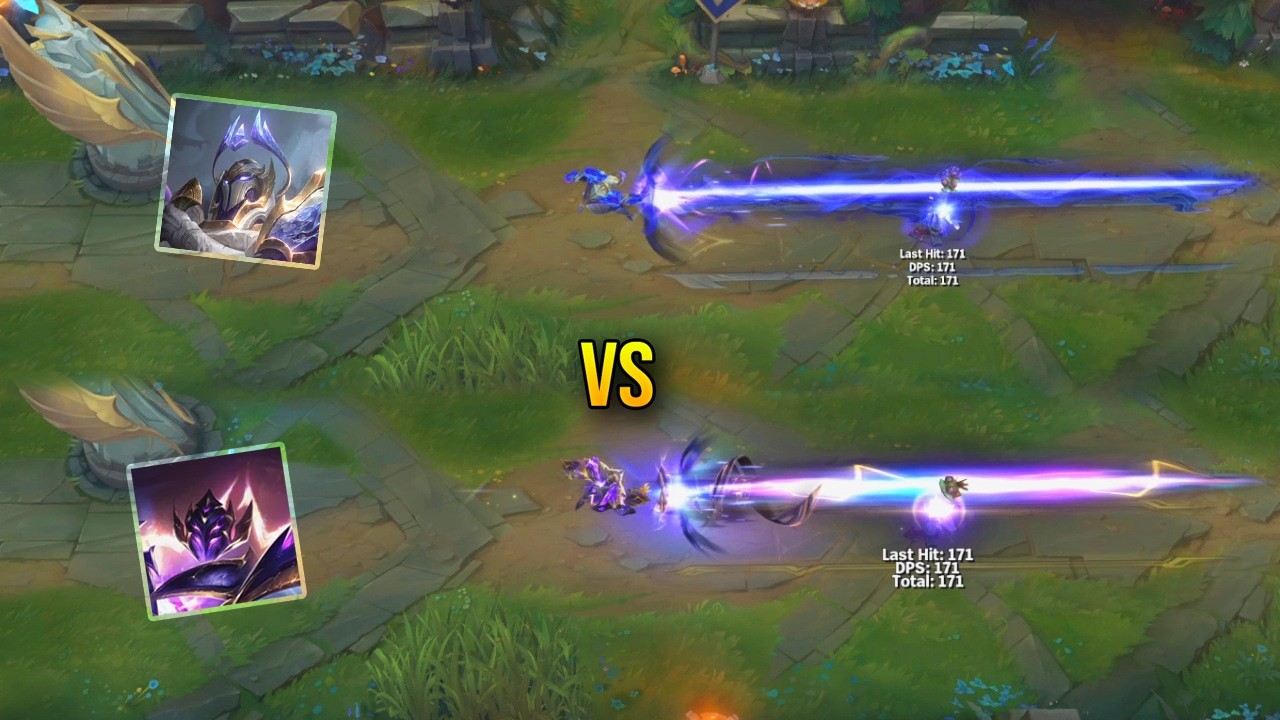 Сравнение скинов Corrupted Petricite Xerath и Crystalis Indomitus Xerath в League of Legends