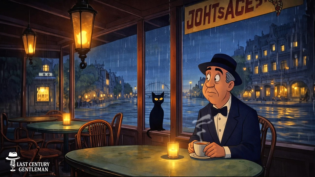 A Rainy Night with a Gentleman | Warm Café Lights & Oldies Playing in Another Room