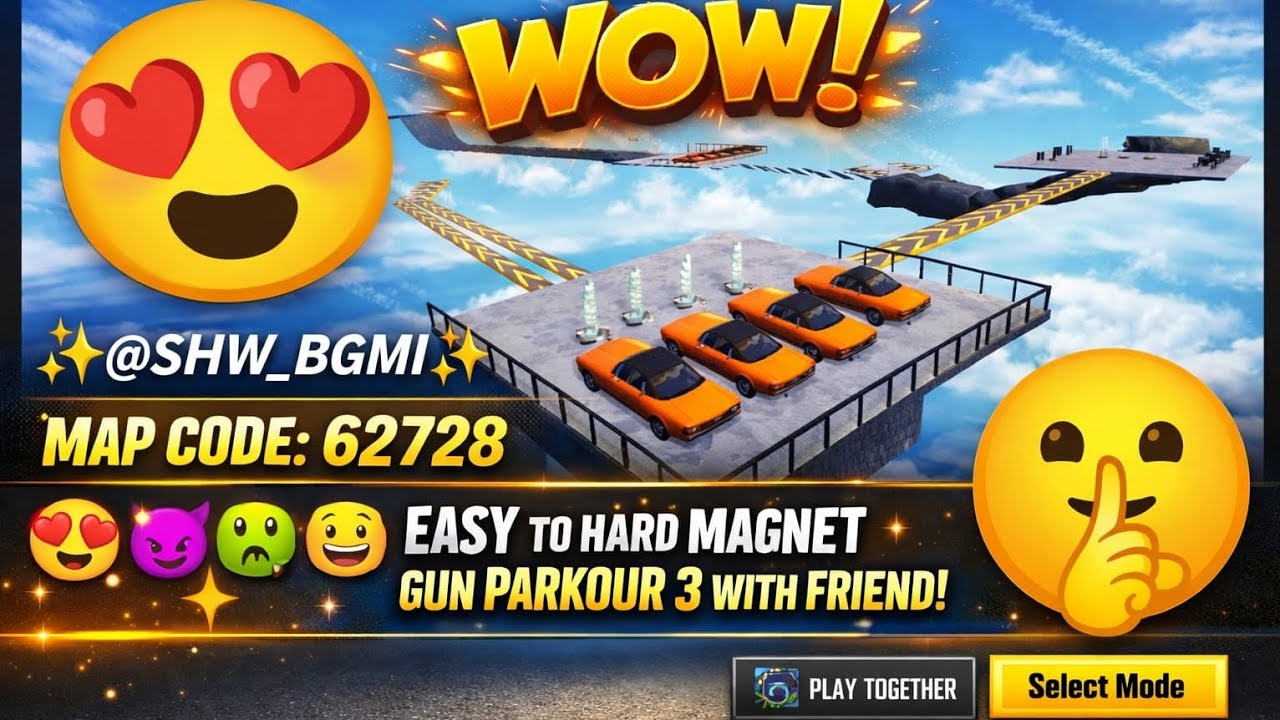 👉 EASY TO HARD MAGNET GUN PARKOUR WITH FRIENDS 🔥 CODE : 62728 💯 #bgmi  #gaming #parkour #video  🔔💬👍