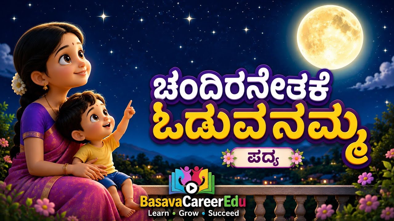 ✨🌙ಚಂದಿರನೇತಕೆ ಓಡುವನಮ್ಮ (ಪದ್ಯ)|1ನೇ ತರಗತಿ ಕನ್ನಡ📚|3DCartoon Animation Class1 Kannada Poem#education#kids