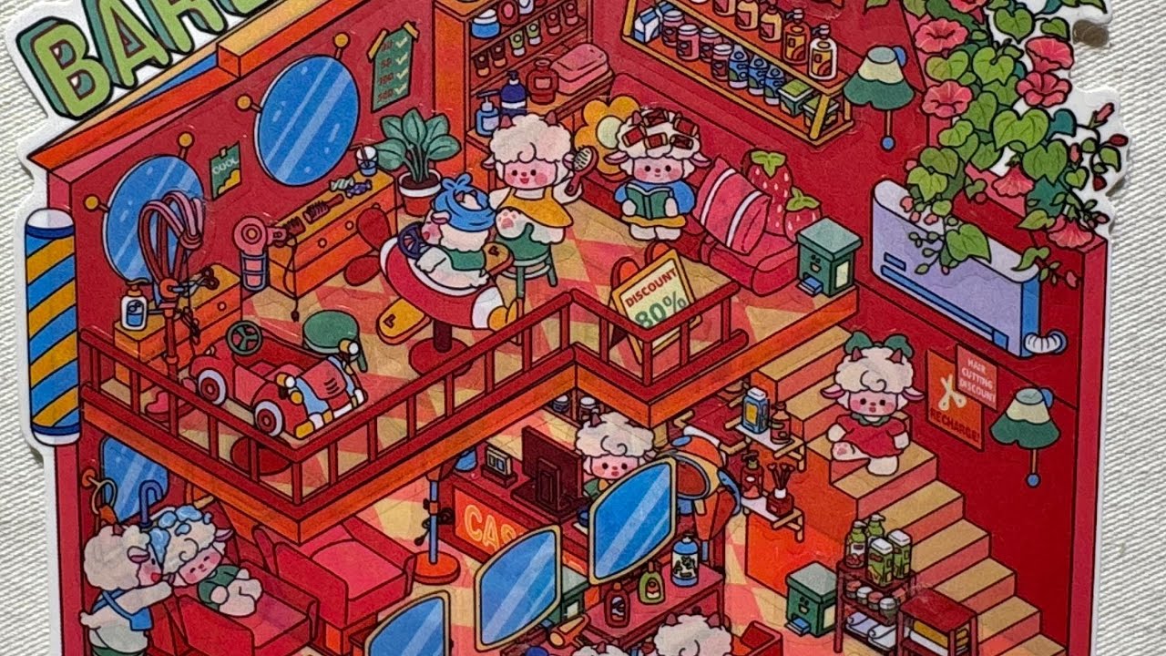 【ASMR】DIY Red Two-Story Sheep Hair Salon 🐑✂️ | No Talking Sticker Scene