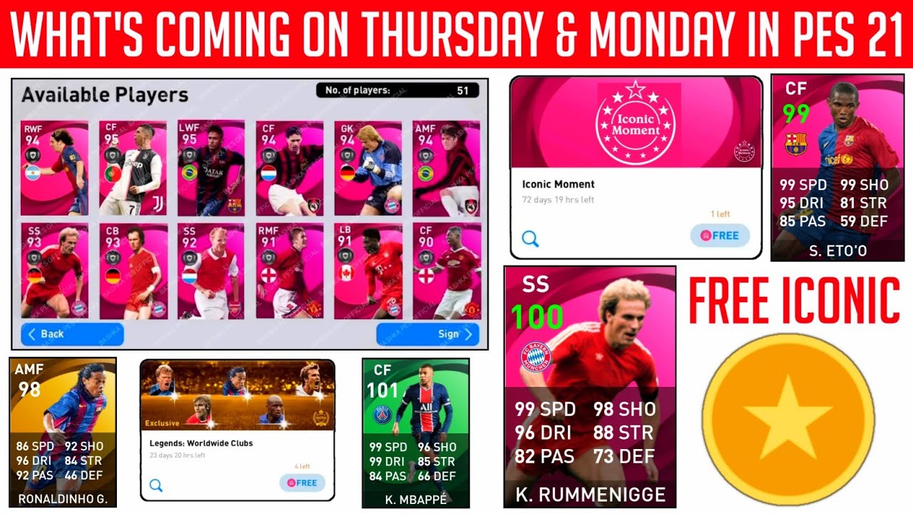 What Is Coming On Thursday & Monday In Pes 21 Mobile | Free Exclusive Iconic Pack |