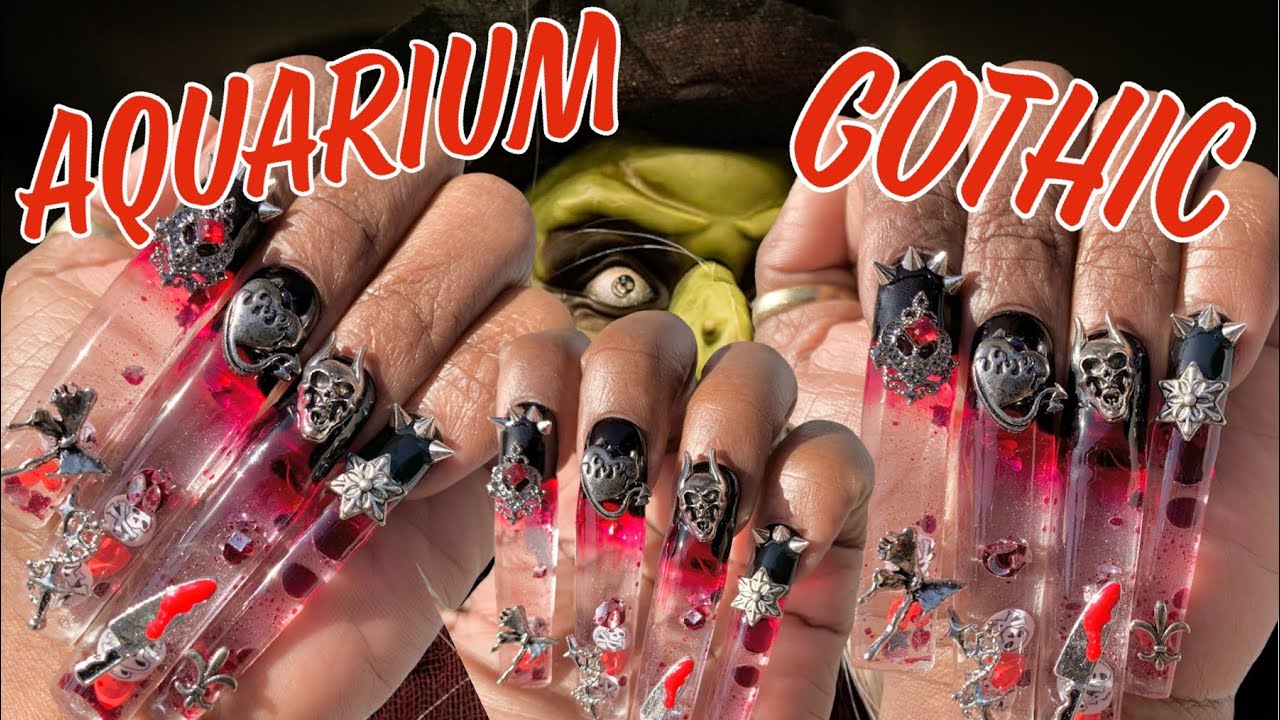 BEST Aquarium Nails || Red and Black Gothic Aquarium Nails || Aquarium Nails